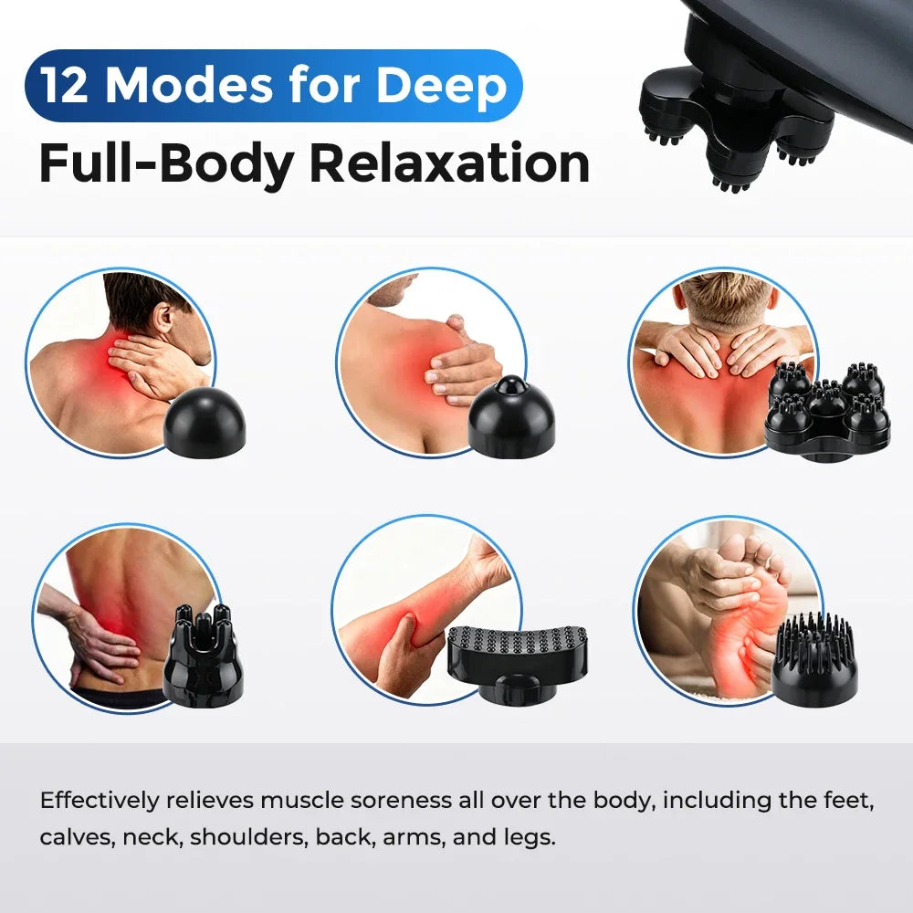 Corded Handheld Massager Full Body Deep Tissue Muscle Relaxation 12 Modes 6 Head Massage Stick Cervical Massager Neck Shoulder