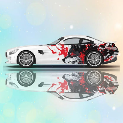 Red Lightning Ferocious Wolf Car Vinyl Wraps Decal Self-adhesive PVC Sticker Suitable for Trucks SUV Decoration Auto Accessories