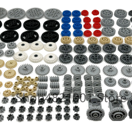 198PCS Set DIY Technical Parts Gear Thick Building Bricks Blocks Accessory Set Mechanical Bulk High-Tech Toys