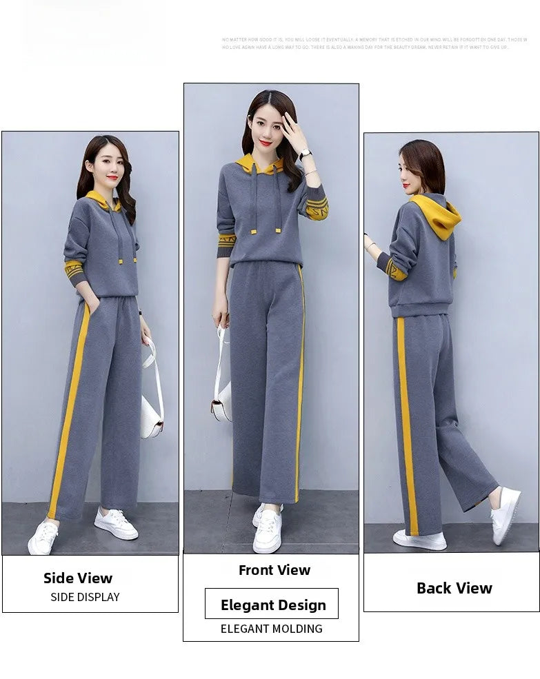 Fashionable Casual Sportswear Set Women's Hoodie And Wide Leg Pants Slimming Two Piece Suit Spring Autumn New Arrival