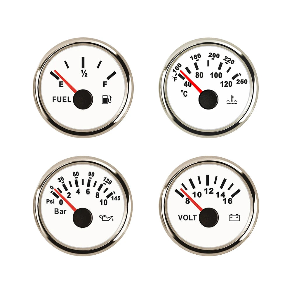 Universal 4 Gauge Set 52mm Water Temp Oil Pressure Fuel Level 0-190 240-33 ohm Meter Voltmeter with Backlight for Car Boat 12V