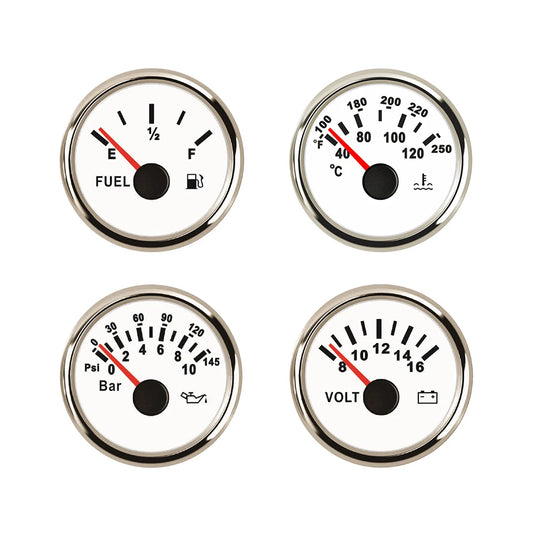 Universal 4 Gauge Set 52mm Water Temp Oil Pressure Fuel Level 0-190 240-33 ohm Meter Voltmeter with Backlight for Car Boat 12V