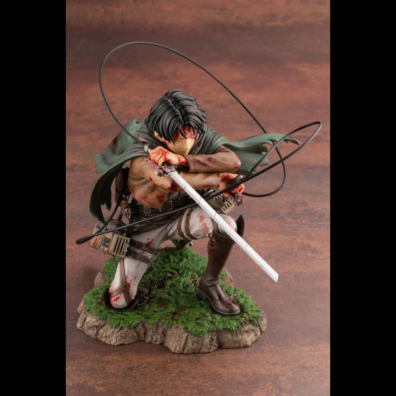 Kotobukiya Attack On Titan Levi Ackerman Anime Figure Battle Damaged Bloody Battle Kneeling Pose Collectible Statue Anime Model