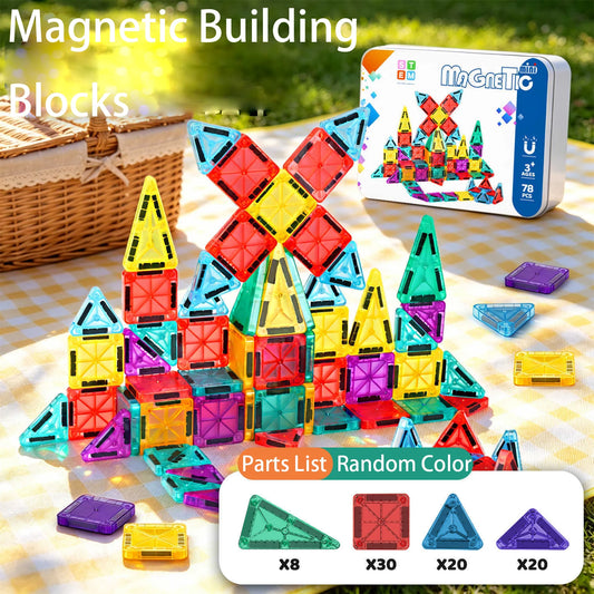 Mini Magnetic Tiles Portable Metal Box Kids STEM 3D Magnet Building Blocks Travel Educational Birthday Christmas Holiday Gift
