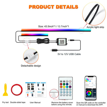 Universal Symphony Car Ambient Lights LED Interior RGB Streamer Atmosphere Lamp USB APP Control Remote for Tesla Model 3 Y S X