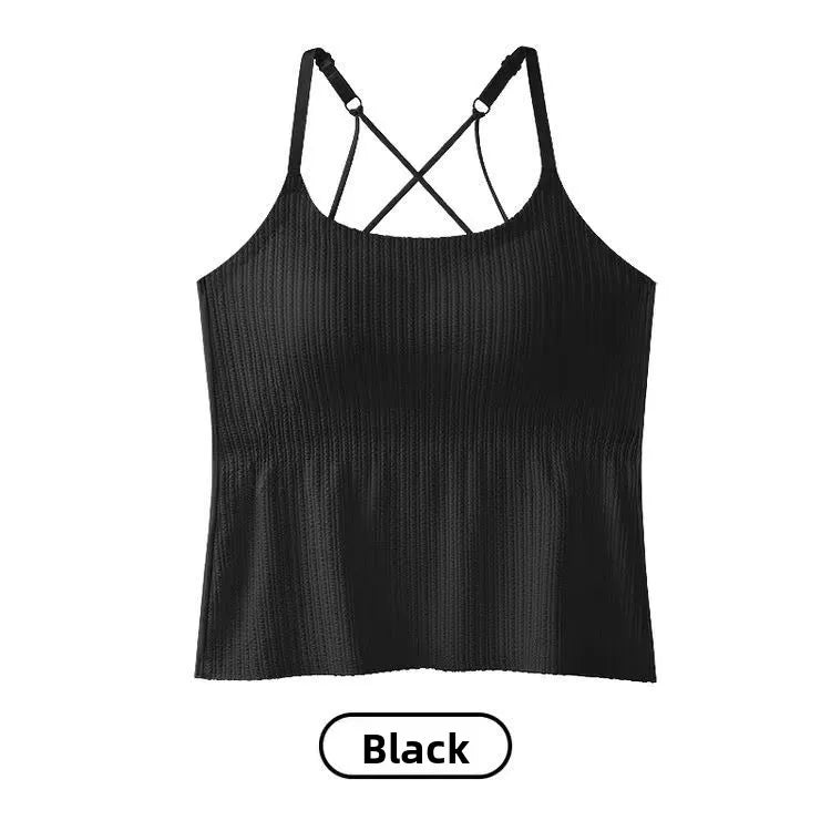 New 2025 Women's Slimming Long Tank Top Beautiful Back Bralette Innerwear Outerwear Base Layer Strap Vest Fashionable Polyest...