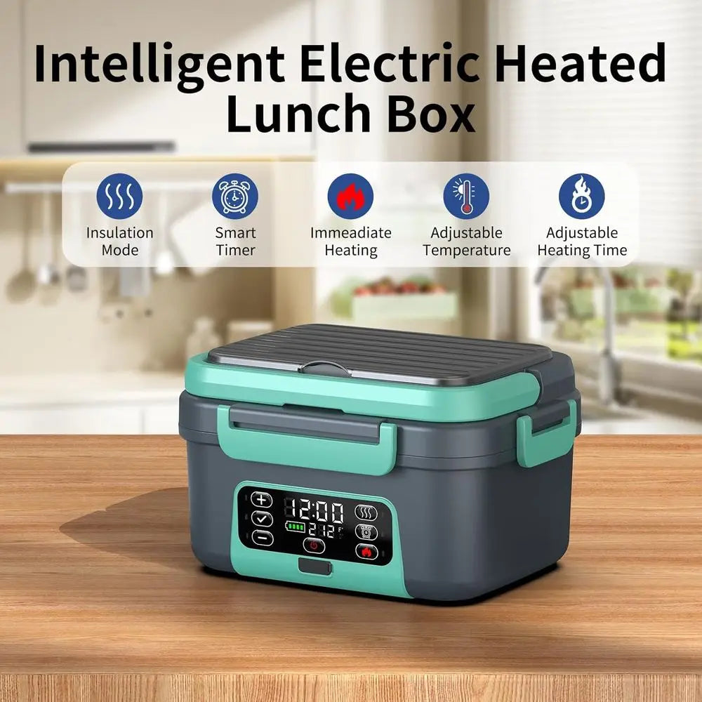 Portable 1.5L Electric Lunch Box - 6.3 Cups, 100W Rechargeable, Smart Heating Food Warmer with Removable Divider, Spoon, BPA-Fre