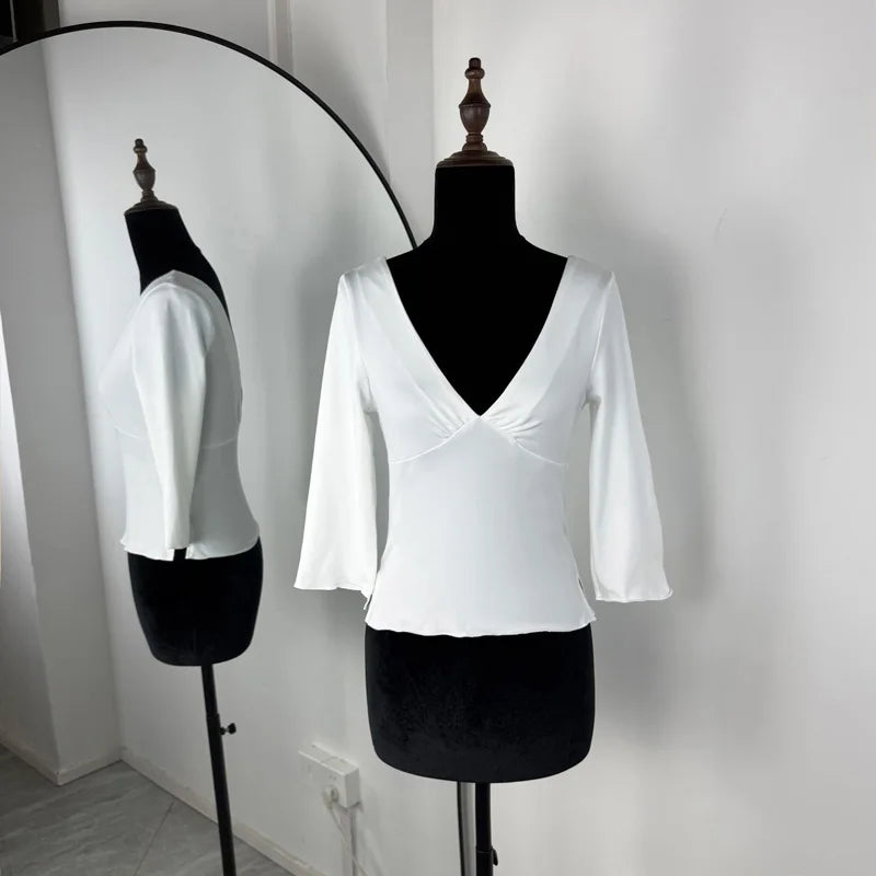 Tossy Summer V-Neck Sexy T-Shirts Top Women Patchwork Casual Solid Slim Commute Y2k Top Pullover Female Backless Tee Top 2026