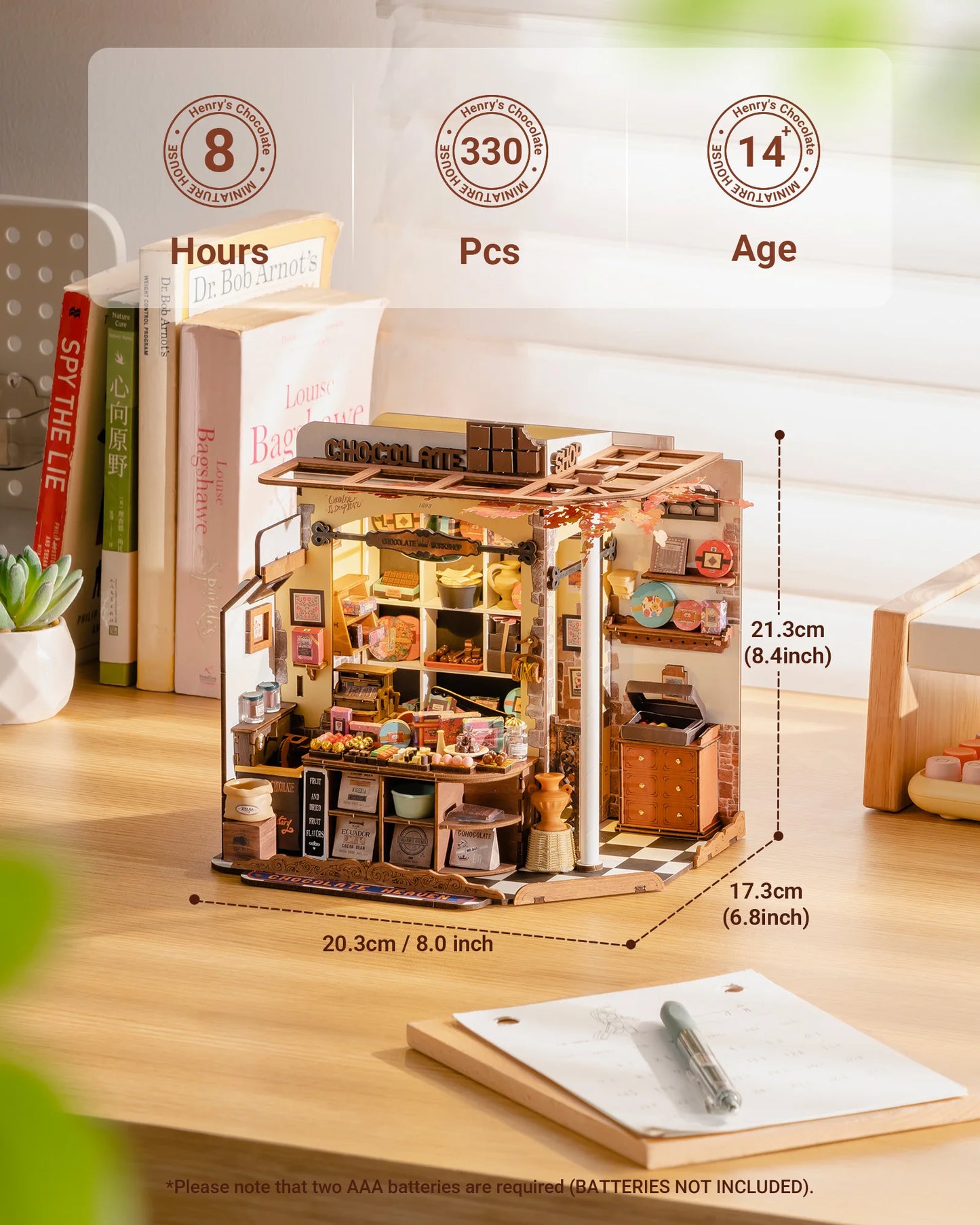 Rolife Henry's Chocolate DIY Miniature House Kit  Wooden Dollhouse Model Building Kit With LED Craft Gifts for Adults