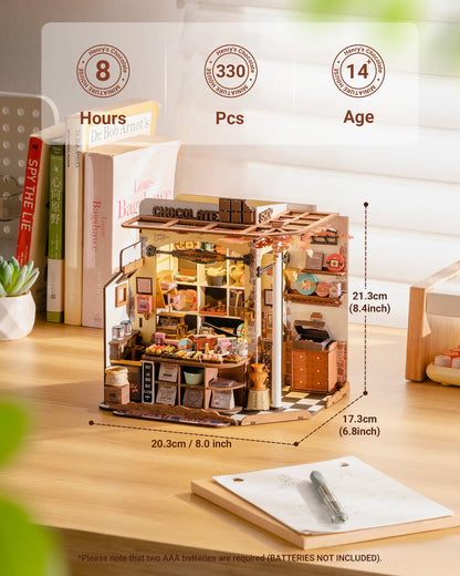 Rolife Henry's Chocolate DIY Miniature House Kit  Wooden Dollhouse Model Building Kit With LED Craft Gifts for Adults