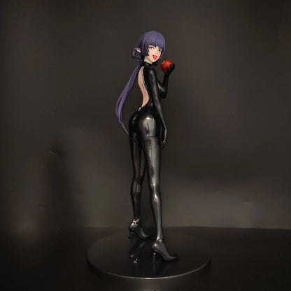 24cm Anime Girl Figure Purple Hair Elf Black Bodysuit PVC Statue Collectible Model Doll Desk Ornament Gift