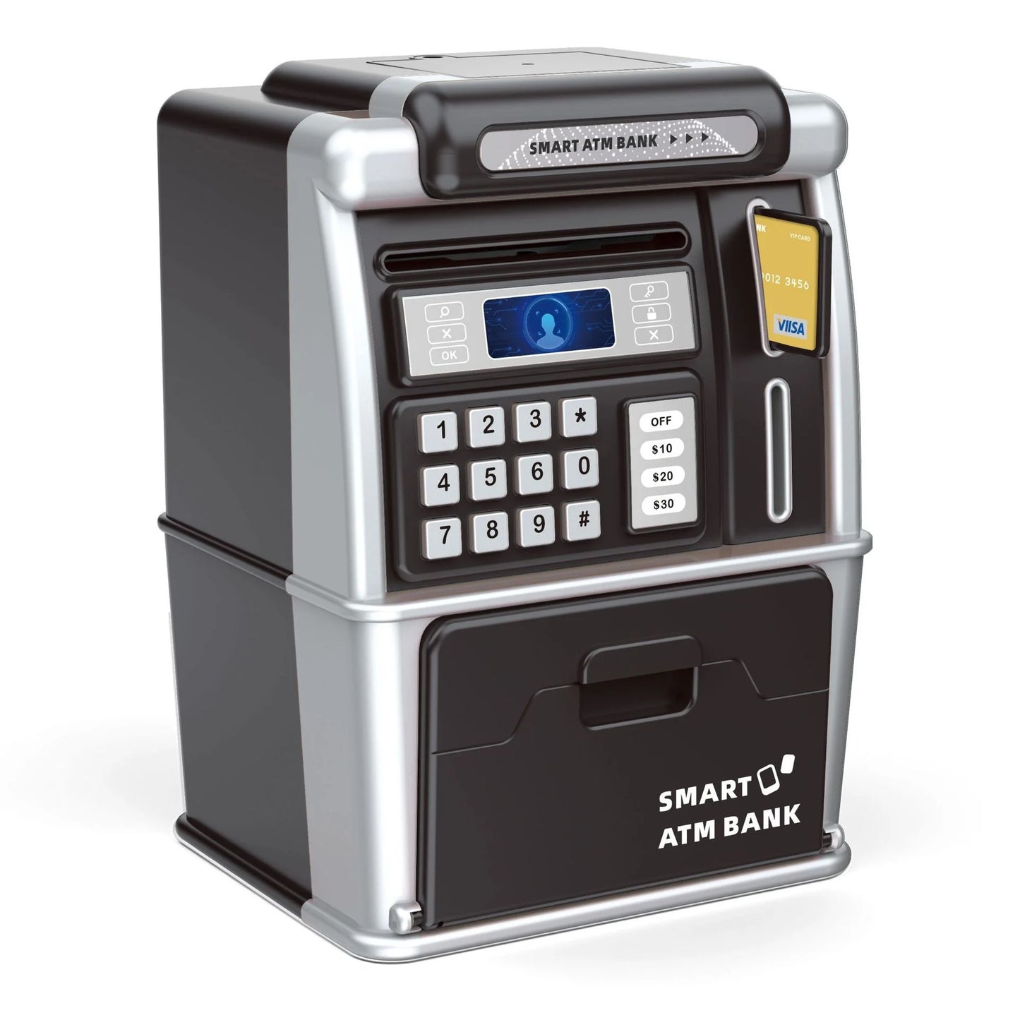 Children Mini Bank Electric ATM Machine Simulation Savings Piggy Bank with Power-Off Memory and Debit Card Pretend Toys for Kids