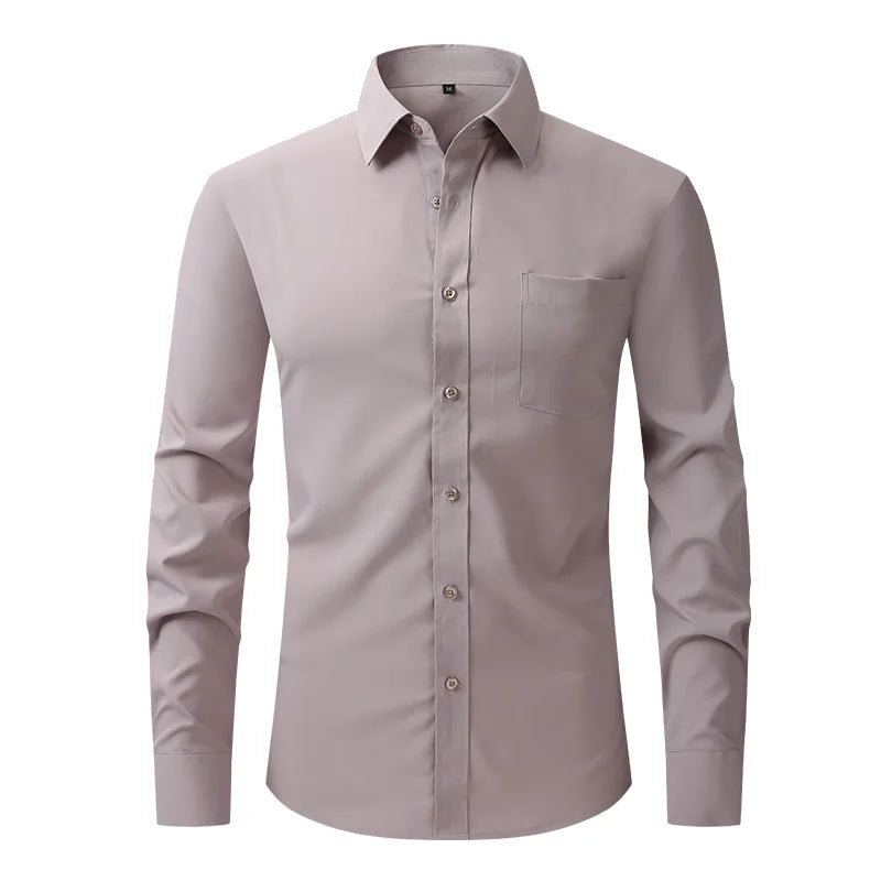 Fashion Business Casual shirt Men's slim long sleeve shirt solid color business social non-ironing anti-wrinkle American code