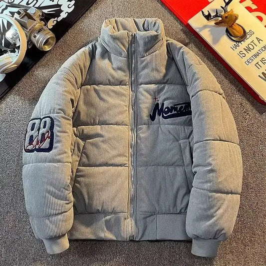 Retro American High Street Embroidered Corduroy Winter Jacket Loose Bread Style for Couples Cotton Clothes Youth Fashion
