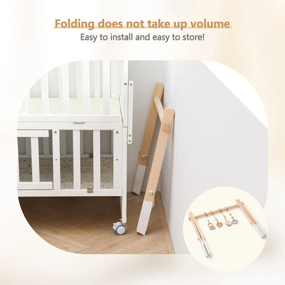 Foldable Baby Play Gym,0 Months Wooden Infant Activity Gym Hanging Toys Tool-Free Assembly Gym,Great for Newborn Development