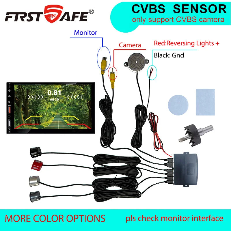 22mm Flat Sensor CVBS Vehicle Mounted Video Visual Parking Backup Radar Distance Alarm Universal Auto Safety Auxiliary Kit