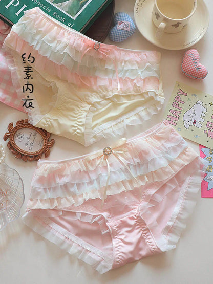 Japanese Lolita Princess Lingerie Women Pure Desire Cake Layer Lace Mesh Cotton Crotch Party Bra Panty Set Cute Comfortable Soft