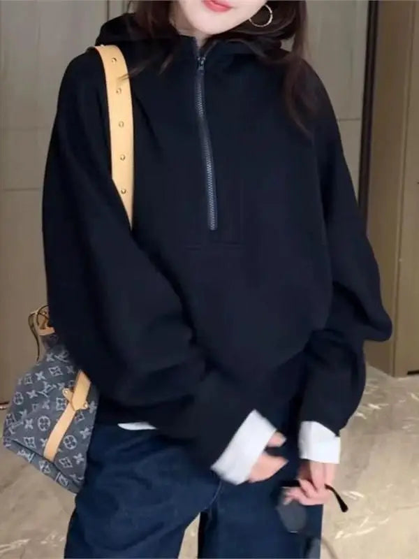 Autumn Winter Warm f Zip Pure Color Hoodie Jaet Women's New 2025 High End Lazy Sle Long Sve Comfortable Velvet Swea...