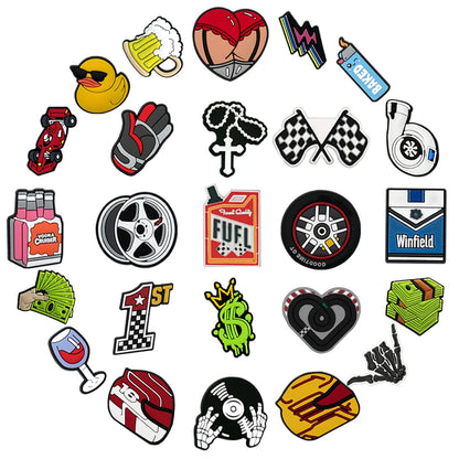 1/25PCS Cool Racing Shoe Charms Funny Beer Duck Money Shoe Decoration, Trendy Streetwear Accessories for Men Teens Party Gift