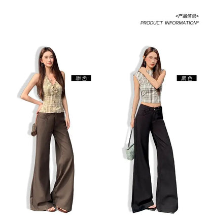 Spring 2026 Anti-wrinkle Flared Black Slimming Casual Pants New Thin Low-waisted Loose Flared Pants