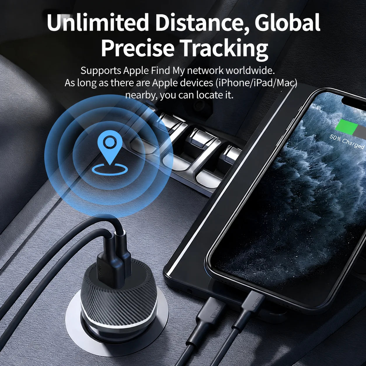 Car Charge GPS Locator Tracker 20W USB Phone Charger Fast Charging Type C QC3.0 With iPhone Find My Apple Official App