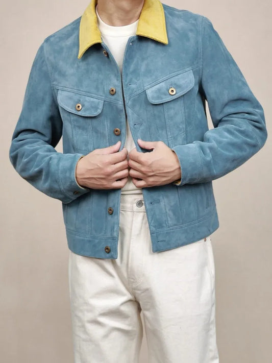 Leisure Lapel Single-Breasted Straight Men Genuine Leather Jacket Retro Solid Color Male Sheepskin Long Sleeves Outerwear