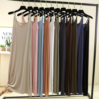 Summer round Neck Modal Dress Thin Long A-Line Dress Vest Strap Dress Loose Base Dress Inner Wear Casual Style No Sleeve Dress