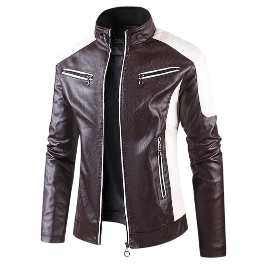 Trendy Men Slim Motorcycle Leather Jackets Casual PU Leather Coats Quality Male Stand Collar Leather Jaquetas Jackets And Coats