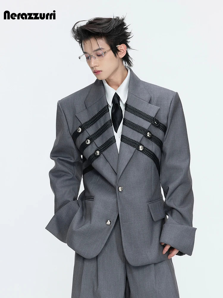Nerazzurri Spring Autumn Blazer for Men Single Breasted Loose European Court Style Luxury Designer Clothes Menswear 2026