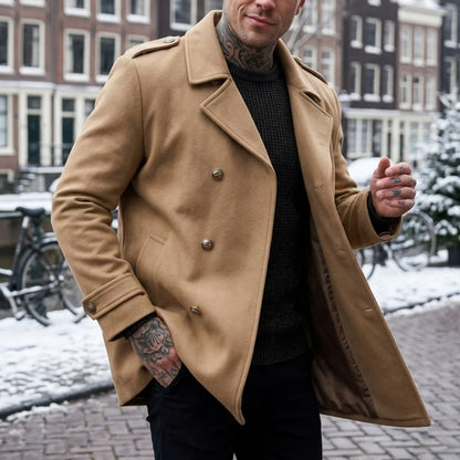 Winter Men's Double-Breasted Trench Coat | Warm & Windproof Overknee-Length Jacket | Casual to Business Streetwear Long Coat