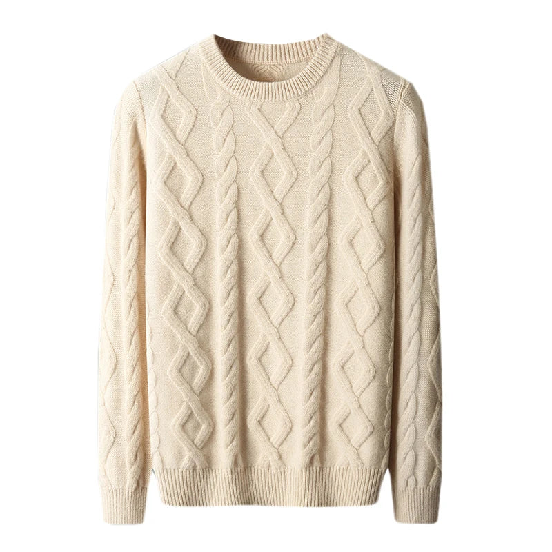Three heavy thick sweaters men's round neck pullover sweater youth loose twisted cashmere bottoming knitting fir