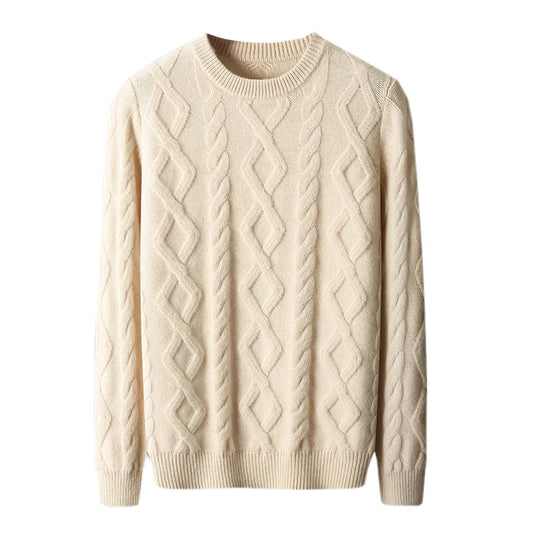 Three heavy thick sweaters men's round neck pullover sweater youth loose twisted cashmere bottoming knitting fir