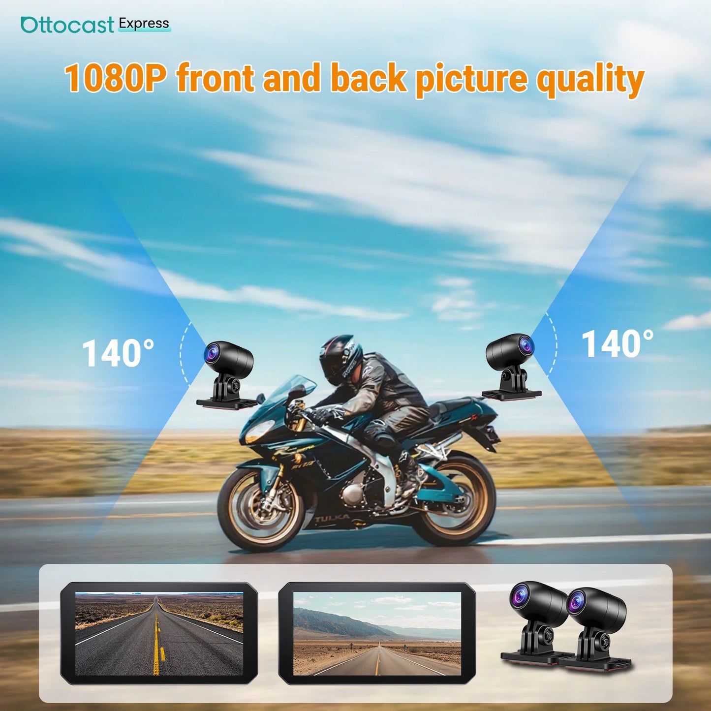 Ottocast Express Motorcycle Display 6.0 inch IP67 Waterproof GPS Wireless Carplay Android Auto DVR Drive Recorder Moto Monitor