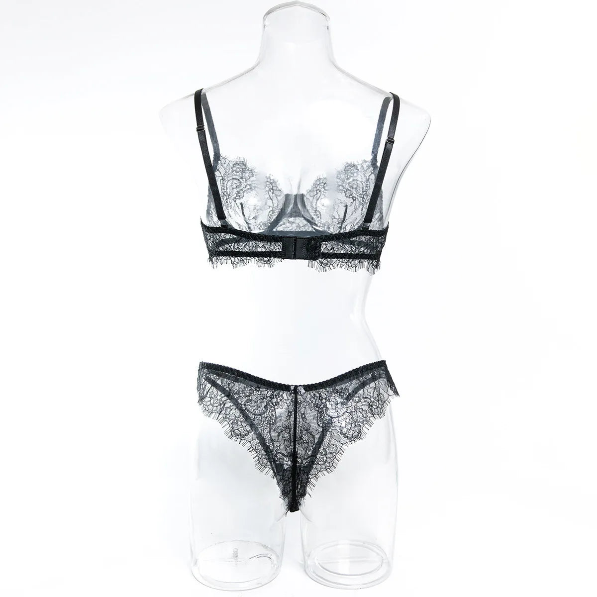 Ellolace Solid Women's Lingerie Sets Elegant Eyelash Lace Bra Panty 2PC Seductive See Through Intimate Willowy Sexy Underwear