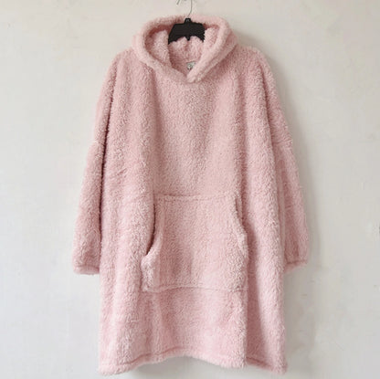 Unisex Thickened Coral Fleece Hooded Robe Winter Warm Comfortable Velboa Loose Fit Home Clothes Couple Matching Pajamas