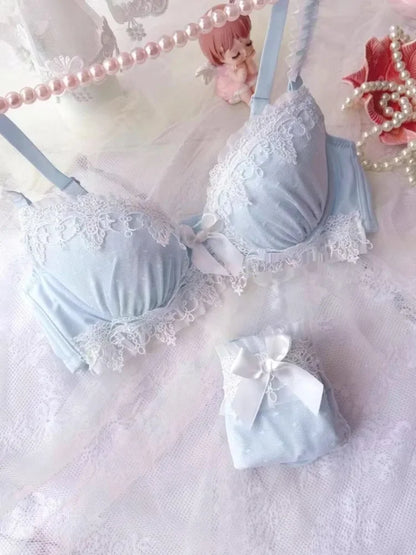 YUQI Sexy Japanese Sweet Bra Set G Cup Large Cup Women's Underwire Heavy Lace Thin Cup Comfort Pure & Sensual Lingerie  push up