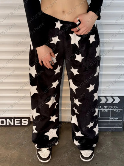 2025 Winter Women cartoon stars print  plush Pajama Pants women Soft Trousers Cute Women Casual Home Anime Cartoon  Pajama Pants