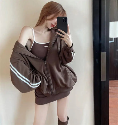 Spicy Girl Set Women's Autumn Fashion High-End Pure Desire Strap Vest  Skirt Hoodie Jacket Two-Piece Set Ladies' Wear