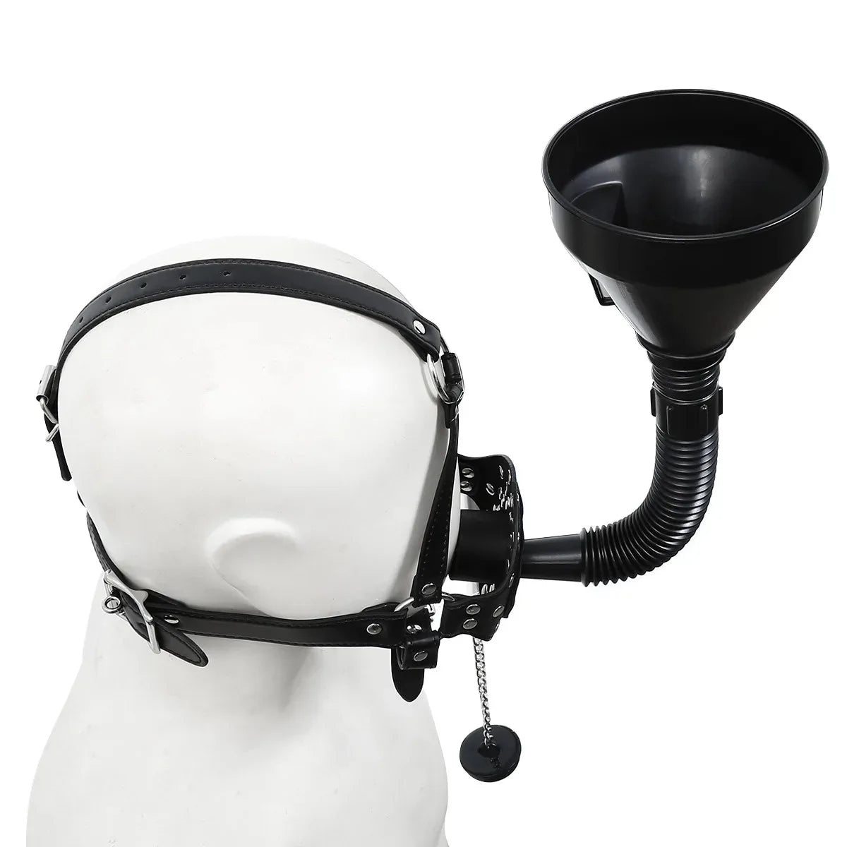 Leather BDSM Harness Open Mouth Gag Oral Stopper Funnel Device Adjustable Face Mask Adult Flirting Erotic Game Gear For Couples