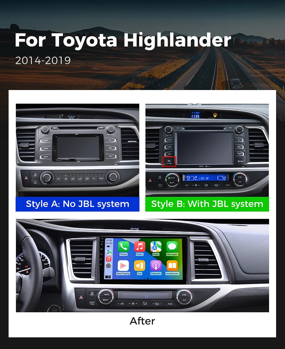 Ainavi Car Multimedia Player For Toyota Highlander 2014 2015 2016 2017 2018 2019 wireless Carplay Android Auto 4G Wifi 2din