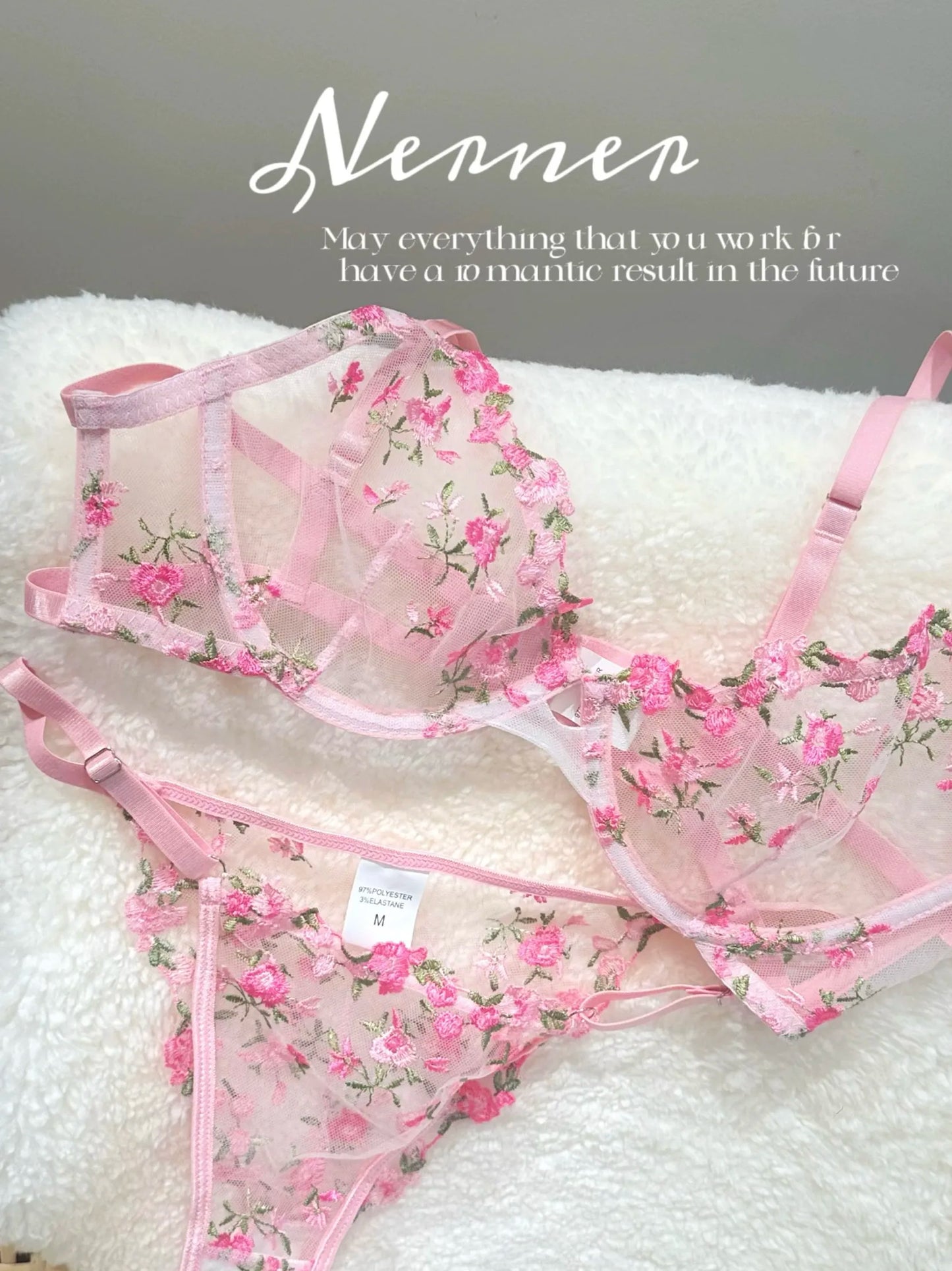 Sweet Sexy Lace Lingerie Set, Floral Embroidery Sheer Mesh, Thin Cooling, Big Bust Relief, Japanese Daily Women Underwear 32-38
