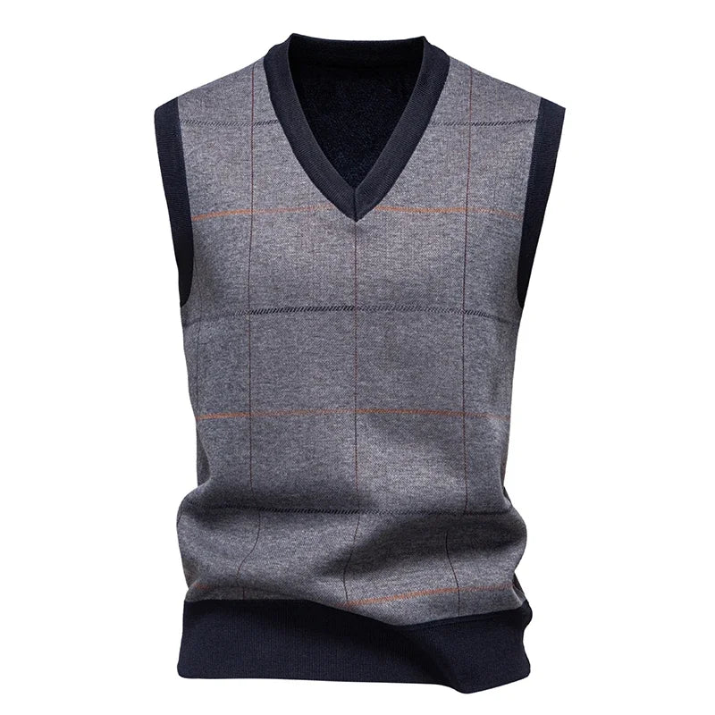 Men's V-Neck Knitted Sweater Diamond Grid Twisted Flower Casual Fashion Versatile Knit Top Autumn Winter