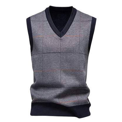Men's V-Neck Knitted Sweater Diamond Grid Twisted Flower Casual Fashion Versatile Knit Top Autumn Winter
