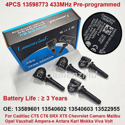 4PCS TPMS Sensor 13598773 13544444 13540602 13516165 13589601 13540603 433MHz For Cadillac CT6 XT5 SRX Chevrolet Malibu Opel
