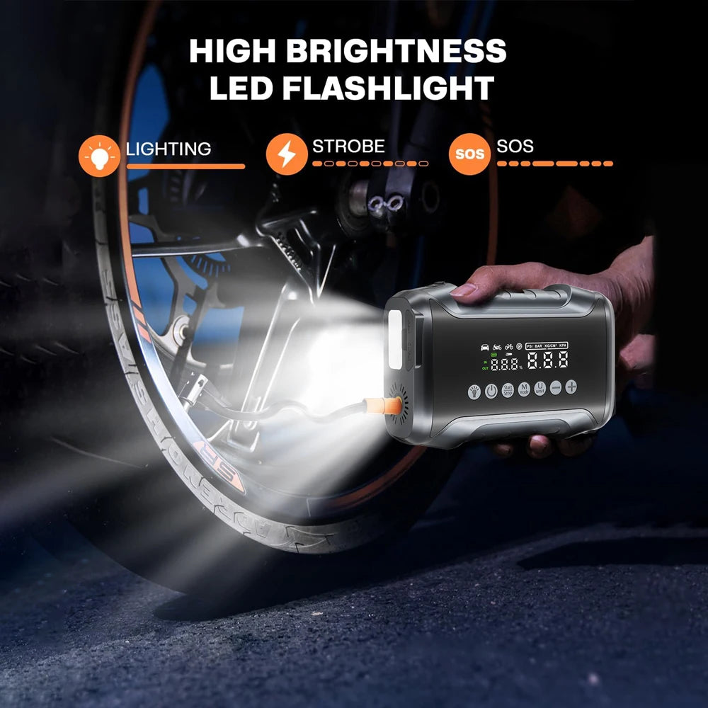 6-IN-1 Car Jump Starter with Air Compressor Peak 5000A Auto Battery Booster 150PSI Air Pump Portable Power Bank Tire Inflator