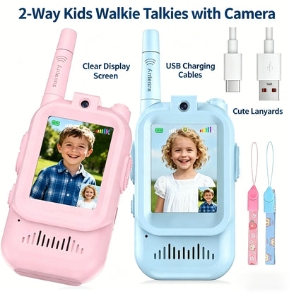 Video Walkie Talkies for Kids 2 Pack Rechargeable Intercom Walkie talkie 2 Screen One Click Call Child Video Intercom gifts