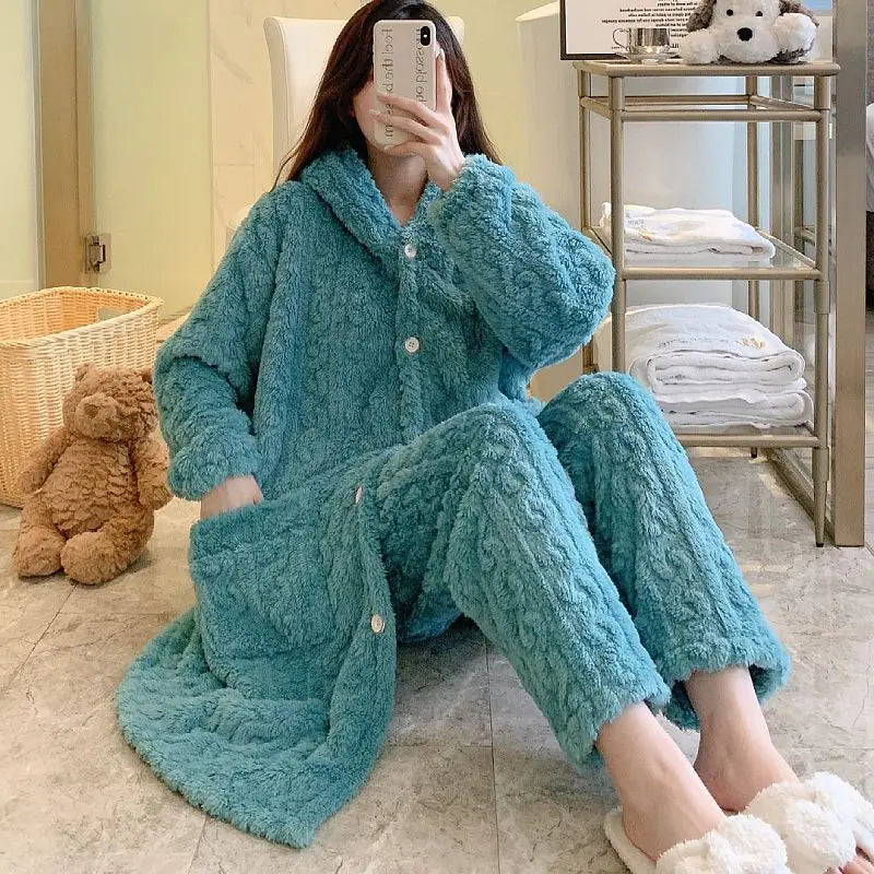 Long Padded Fce Women's Nightgown Outerwear Panda Design Autumn Winter Warm Spwear Two-Piece Set Couples Matching