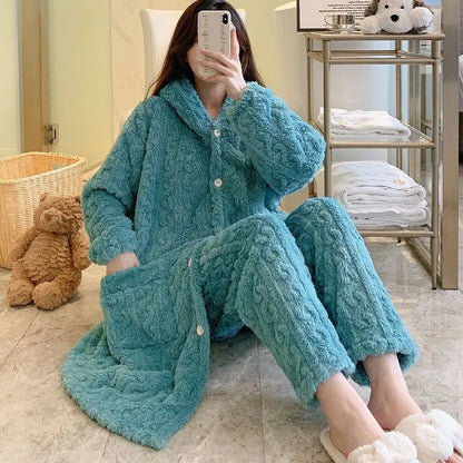 Long Padded Fce Women's Nightgown Outerwear Panda Design Autumn Winter Warm Spwear Two-Piece Set Couples Matching
