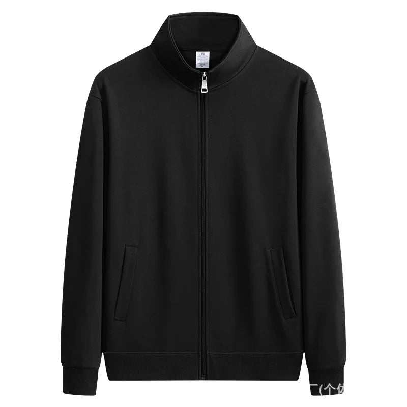300g Premium China Cotton Zip Up Hoodie Solid Color Stand Collar Casual Unisex Streetwear Jacket for Spring Autumn