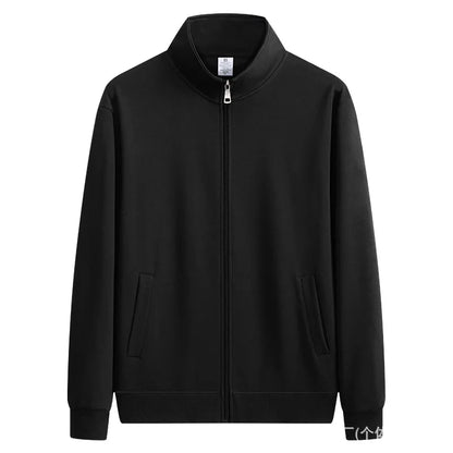 300g Premium China Cotton Zip Up Hoodie Solid Color Stand Collar Casual Unisex Streetwear Jacket for Spring Autumn